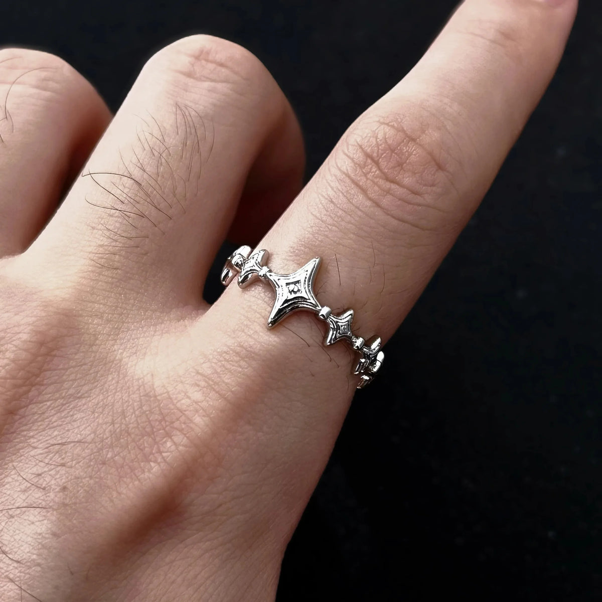 Y2K Trendy Cross Star Vintage Adjustable Open Ring for Women Men Punk Gothic Sliver Color Couple Rings Korean Egirl Jewelry Gift