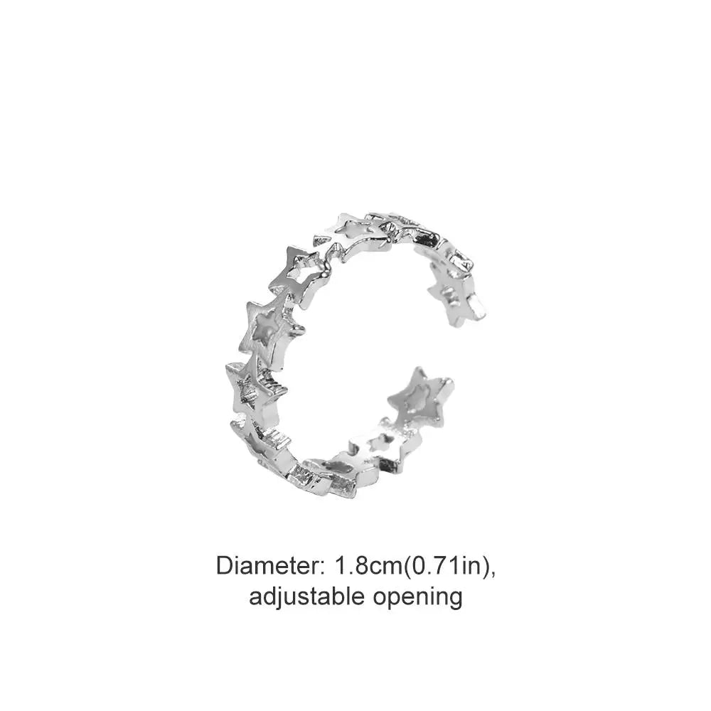 Exquisite Glow in Dark Luminous Star Ring Open Pentagram Hollow Out Star Ring Green Y2K Light Adjustable Ring Gift