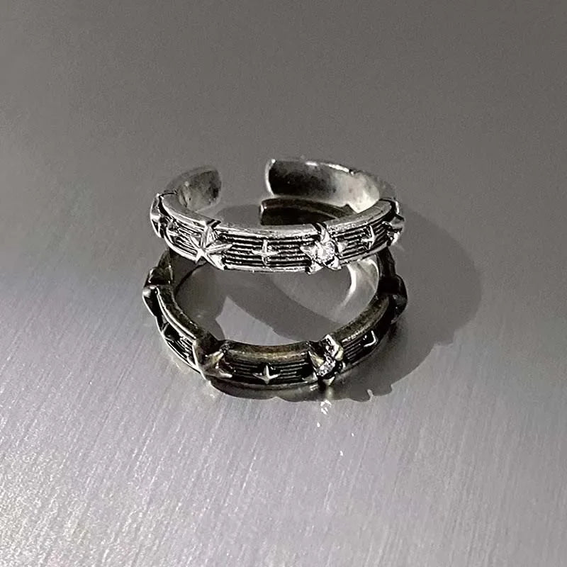 Y2K Shiny Star Opened Rings for Men Women Hiphop Punk Geometric Couple Rings Statement Party Jewelry Gifts ﻿