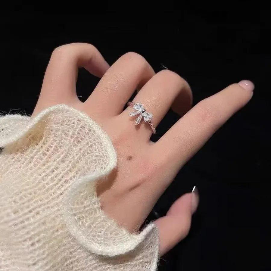 Kpop Retro Gothic Silver Color Heart Metal Ring For Women Girls Vintage Y2k Crystal Open Rings Punk Geometry Rings Party Jewelry