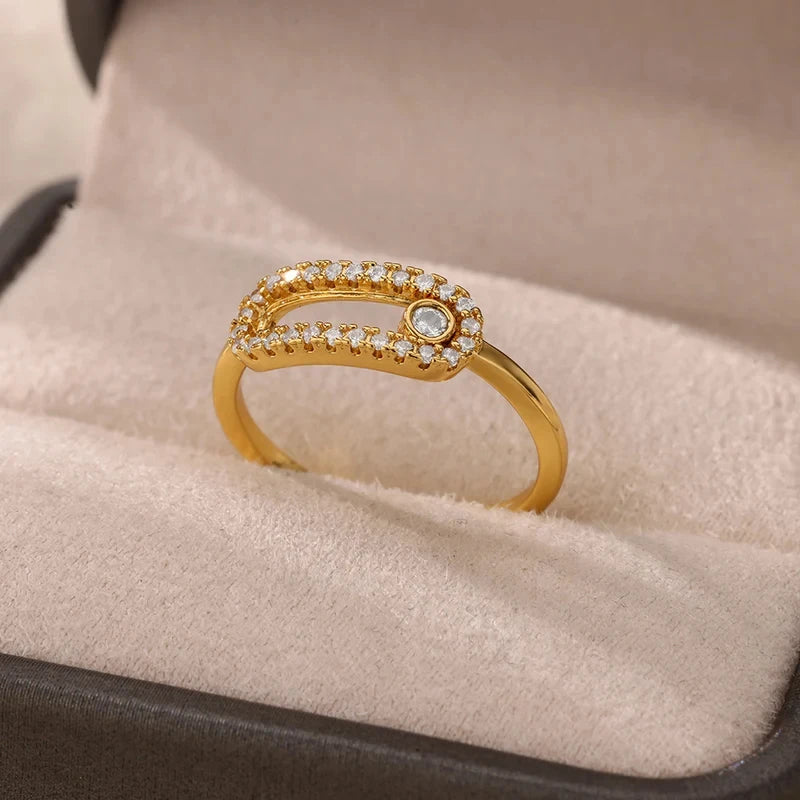 Oval Zircon Rings For Women Stainless Steel Gold Color Luxury Ring Engagement Couple Wedding Y2K Jewelry Gift Bijoux Femmes