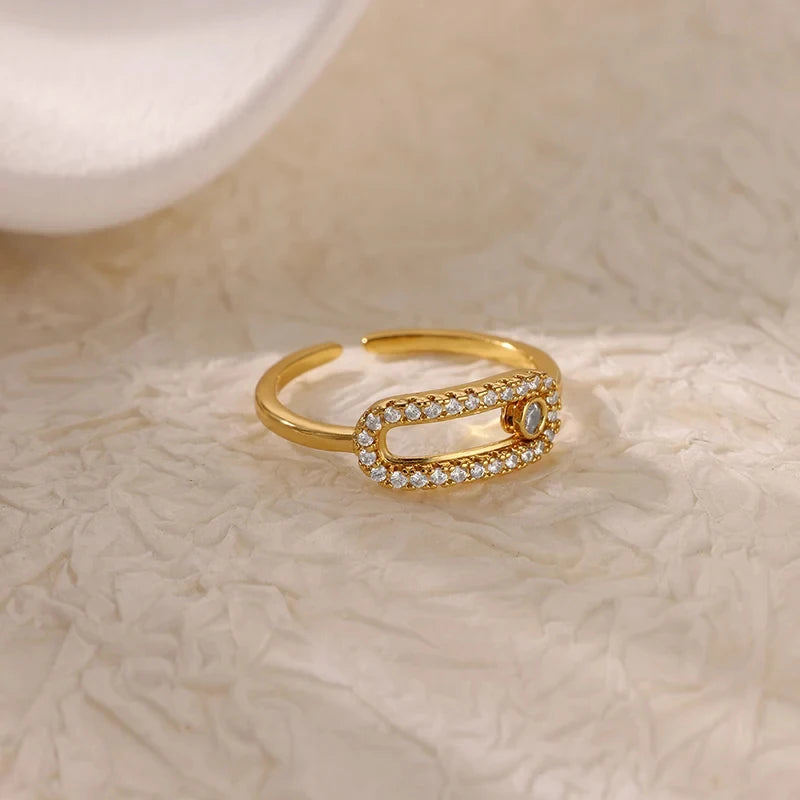 Oval Zircon Rings For Women Stainless Steel Gold Color Luxury Ring Engagement Couple Wedding Y2K Jewelry Gift Bijoux Femmes