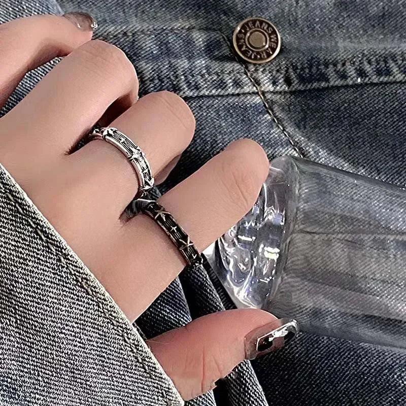 Y2K Shiny Star Opened Rings for Men Women Hiphop Punk Geometric Couple Rings Statement Party Jewelry Gifts ﻿