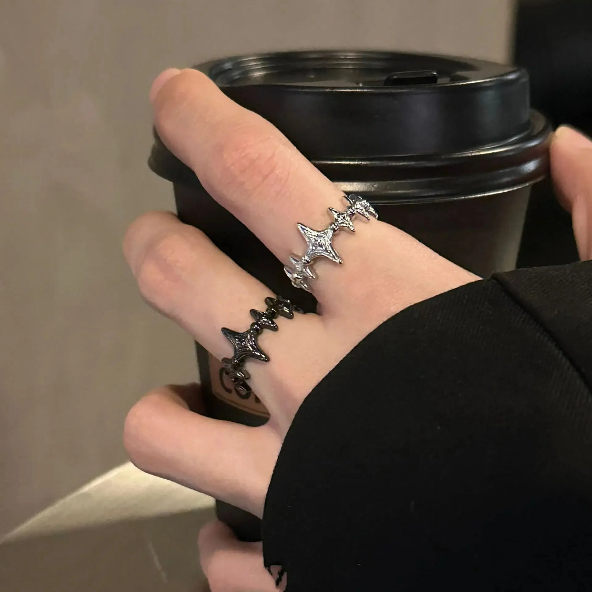 Y2K Trendy Cross Star Vintage Adjustable Open Ring for Women Men Punk Gothic Sliver Color Couple Rings Korean Egirl Jewelry Gift